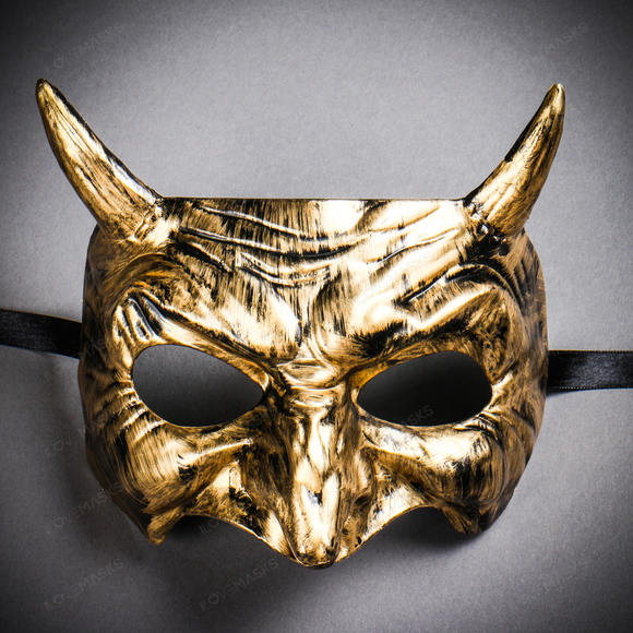 Goblin Devil Short Horn Eyes Mask - Black Gold - Picture 2 of 4